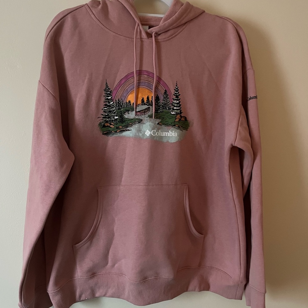 Columbia Pink Graphic Hoodie - Sunset Forest Design xl